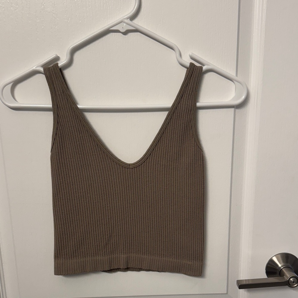 Free people Women’s Ribbed V-Neck Crop Tank Top - army green